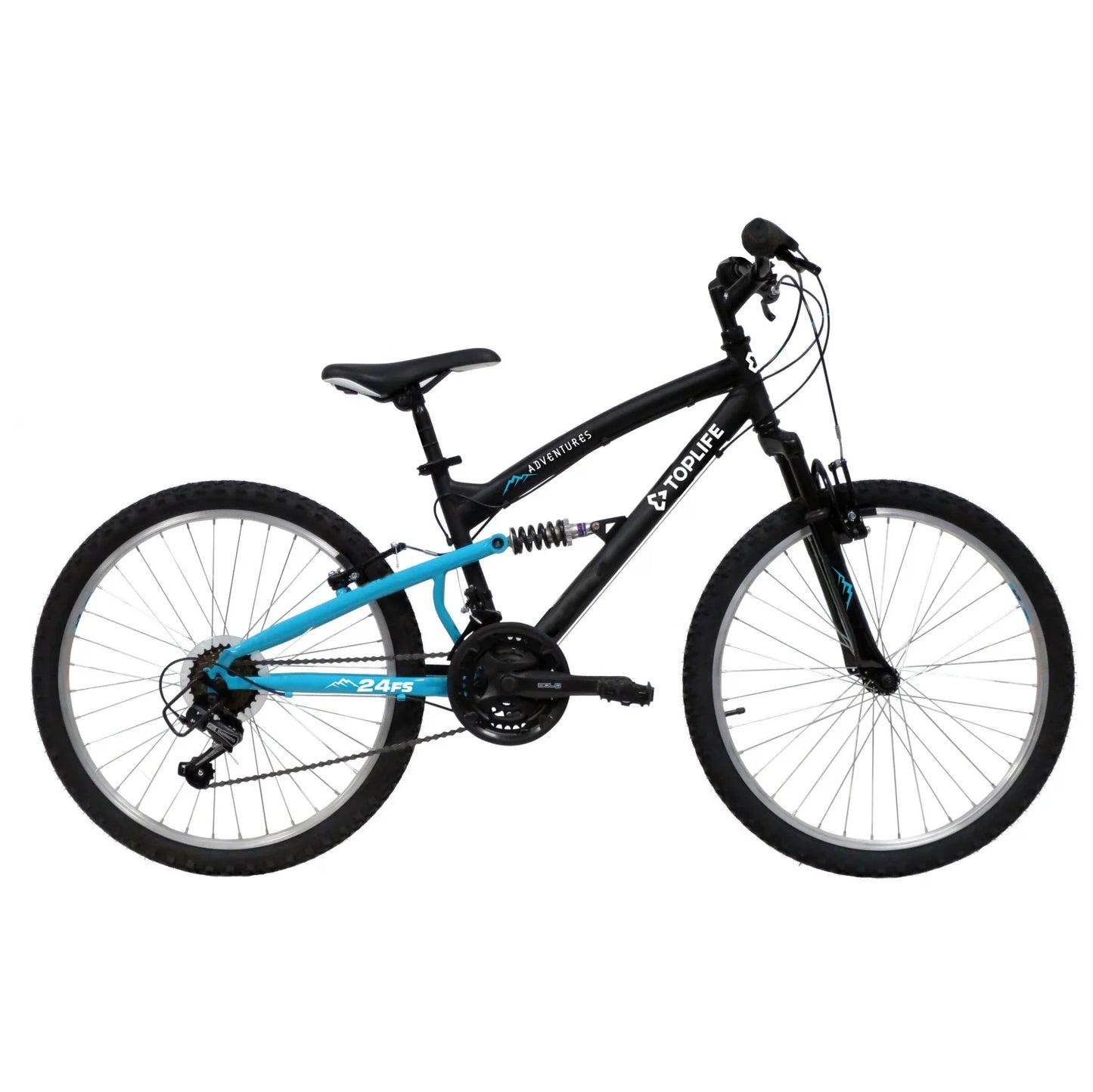 2026 Bicicleta Mountain Bike 24" Doble Suspensión Toplife, Negra/Azul