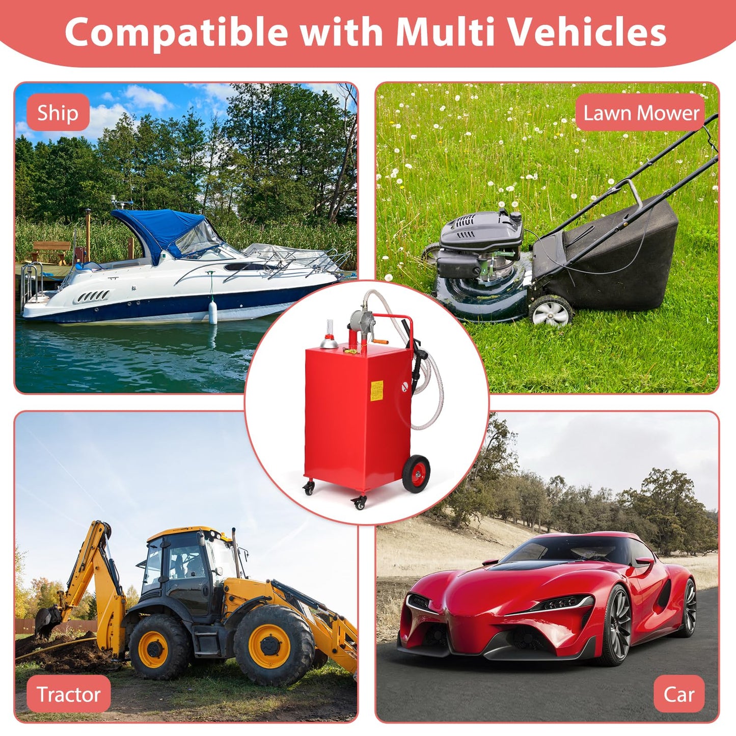2026 Nuevo depósito portátil de combustible de 30 galones con bomba manual de doble sentido diseño móvil con 4 ruedas para coches camiones y embarcaciones