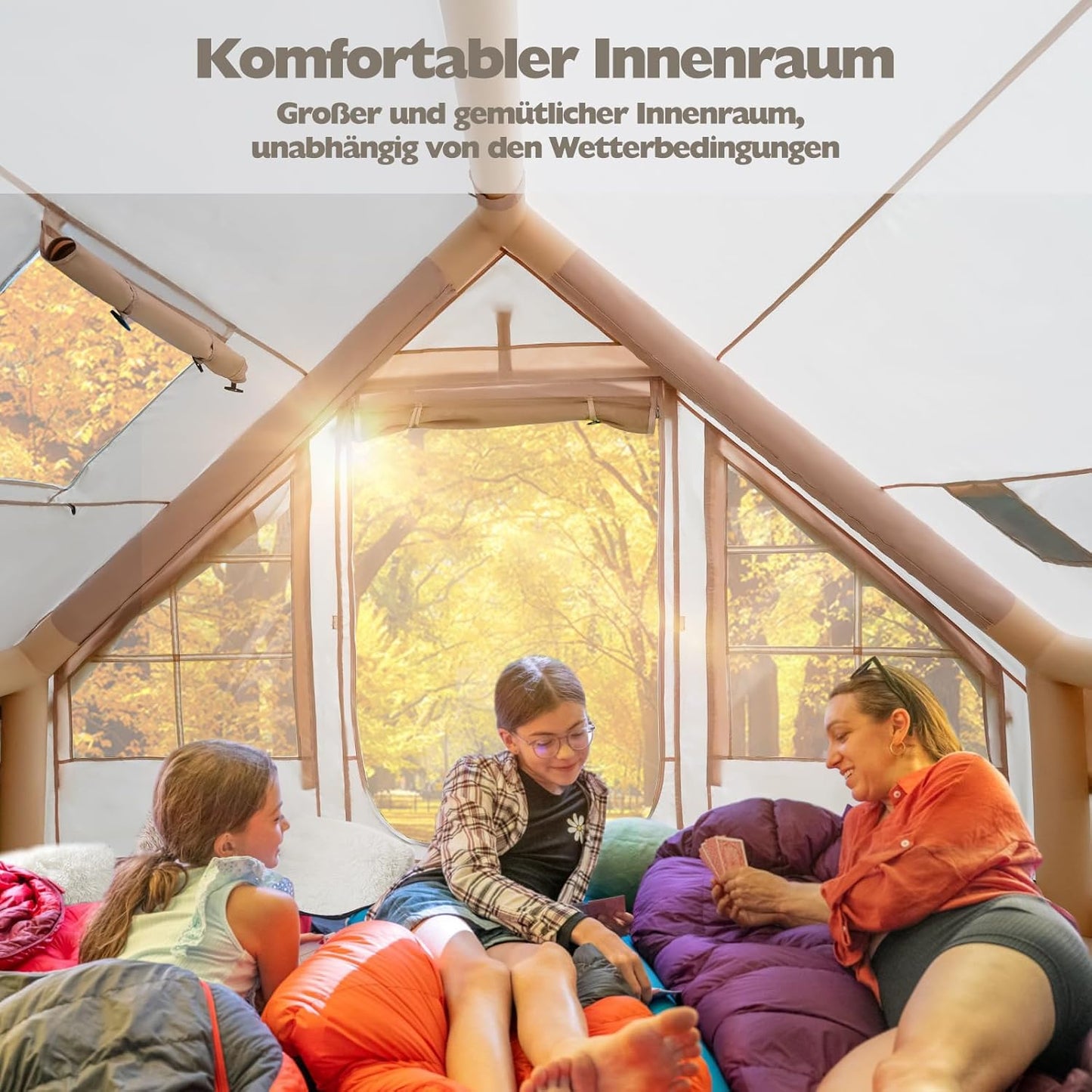 2026 Tienda de campaña Inflable con Apertura de Chimenea y claraboya, Tienda de campaña para Exteriores para 4-8 Personas con Bomba de Aire, Tienda de campaña Inflable de Tela Oxford Impermeable para 4