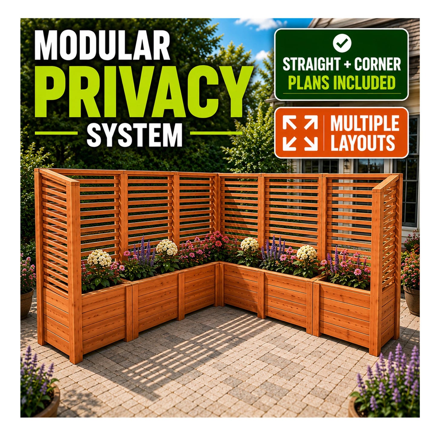 Privacy Screen Planter Plans PDF | Straight & Corner Patio Divider Bundle