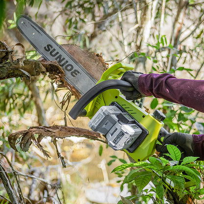 2026 Nuevo Sun Joe 48-Volt iON+ motosierra inalámbrica de 16 pulgadas con funda (2 baterías de 2Ah y 1 cargador) verde