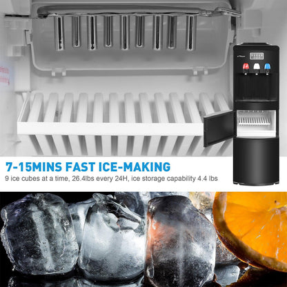 2026 Dispensador de agua 2 en 1 con fábrica de hielo – Para botellas de 3 a 5 galones – Seguridad infantil – Negro