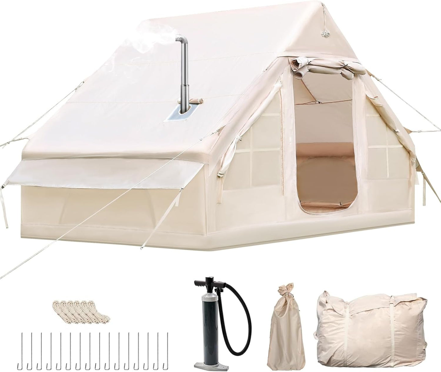 2026 Tienda de campaña Inflable con Apertura de Chimenea y claraboya, Tienda de campaña para Exteriores para 4-8 Personas con Bomba de Aire, Tienda de campaña Inflable de Tela Oxford Impermeable para 4