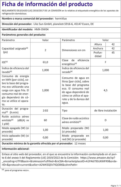 2026 Mini lavavajillas compacto, para usar con o sin grifo, 43 cm de ancho, para 4 juegos, apto para camping, portatil, 175 kWh/año, Libre instalación, blanco