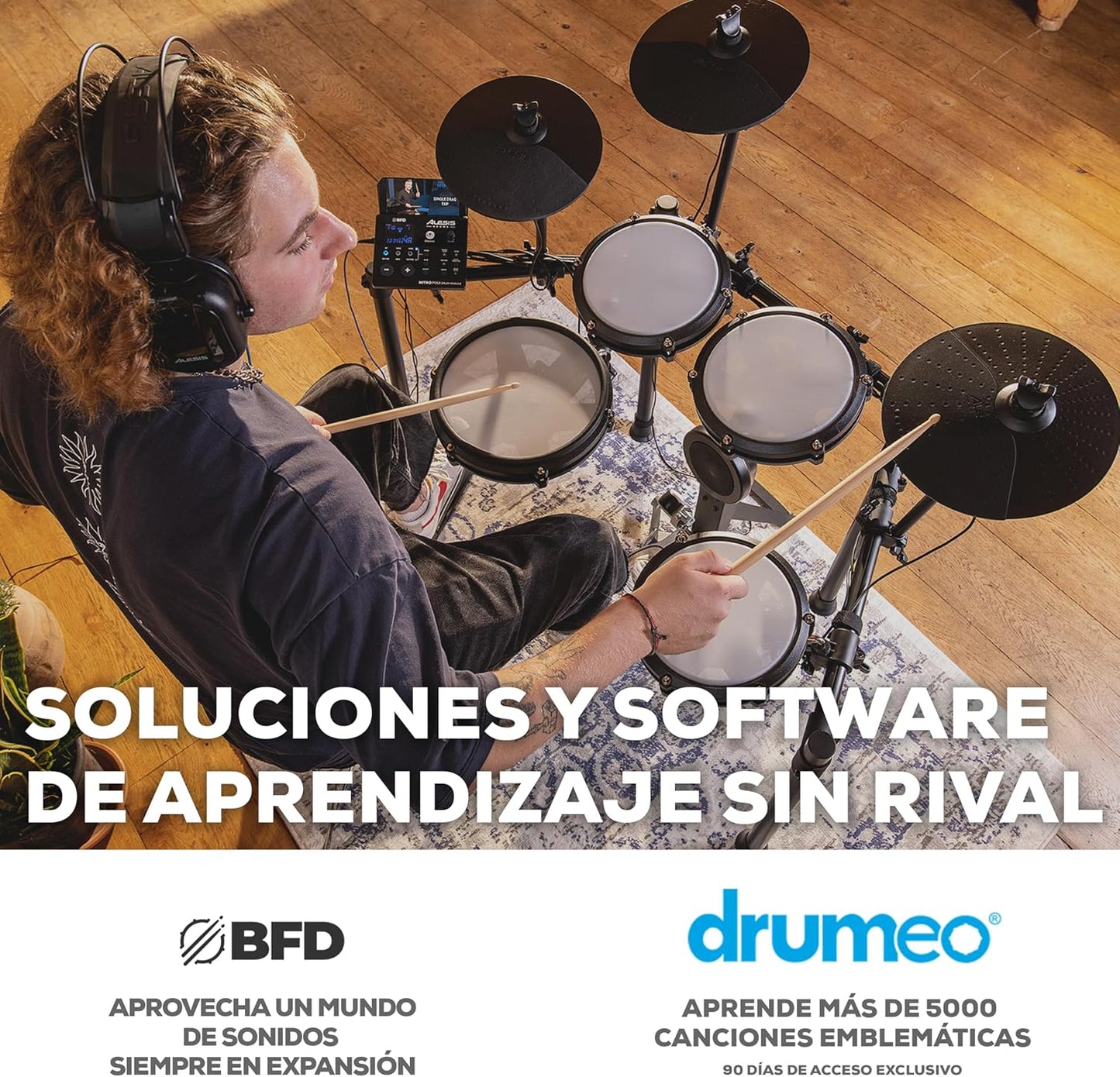 2026 Alesis Nitro Max Kit Batería Electrónica con Parches Silenciosos de Malla, Caja de Doble Zona de 10", Bluetooth, 440+ Sonidos Auténticos, Lecciones Drumeo, USB MIDI, Pedal de Bombo