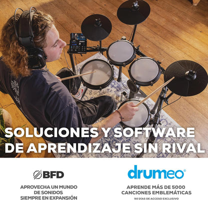 2026 Alesis Nitro Max Kit Batería Electrónica con Parches Silenciosos de Malla, Caja de Doble Zona de 10", Bluetooth, 440+ Sonidos Auténticos, Lecciones Drumeo, USB MIDI, Pedal de Bombo