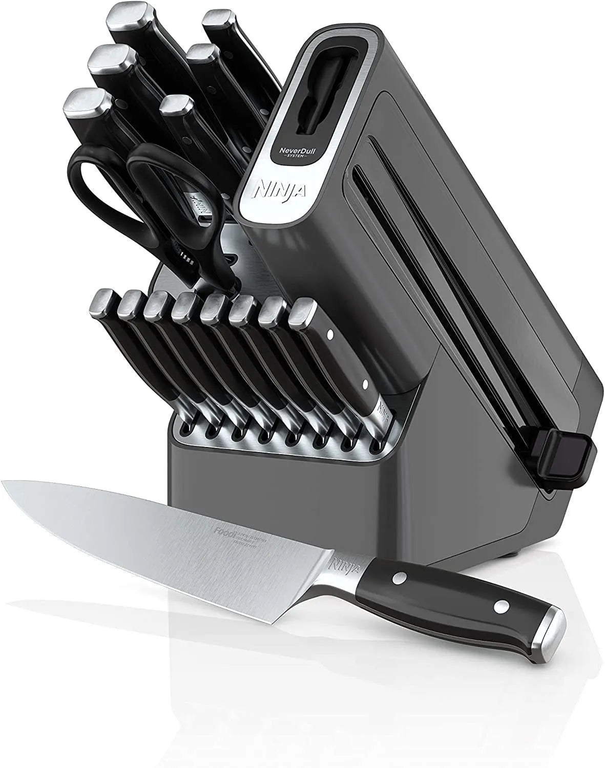 2026 Nuevo Ninja K32017 Foodi NeverDull sistema premium de cuchillos de 17 piezas con bloque y afilador integrado, acero inoxidable/negro
