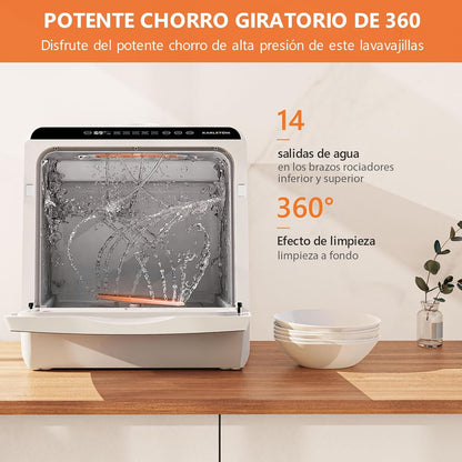 2026 Lavavajillas de encimera, Mini Lavavajillas Portatil, Pantalla LED, 6 Programas, Dos modos de suministro de agua, Cuidado de Bebés y lavado de Fruta, 45 CM