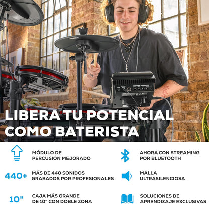 2026 Alesis Nitro Max Kit Batería Electrónica con Parches Silenciosos de Malla, Caja de Doble Zona de 10", Bluetooth, 440+ Sonidos Auténticos, Lecciones Drumeo, USB MIDI, Pedal de Bombo