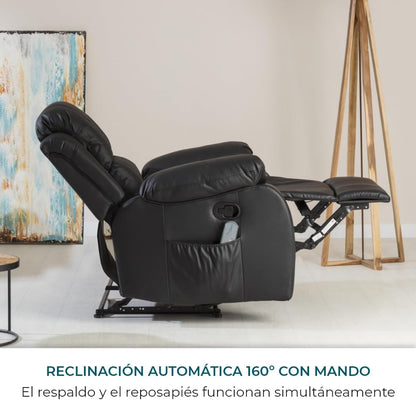 2026 Don Descanso - Sillón Masaje Relax Calor Trevi Negro Reclinable 160º con 8 Motores Silenciosos, Calor Lumbar, Sist. Masaje 4 Zonas y Acabado en PU Anti-Cuarteo [Incluye Mando]. Ideal Gente Mayor