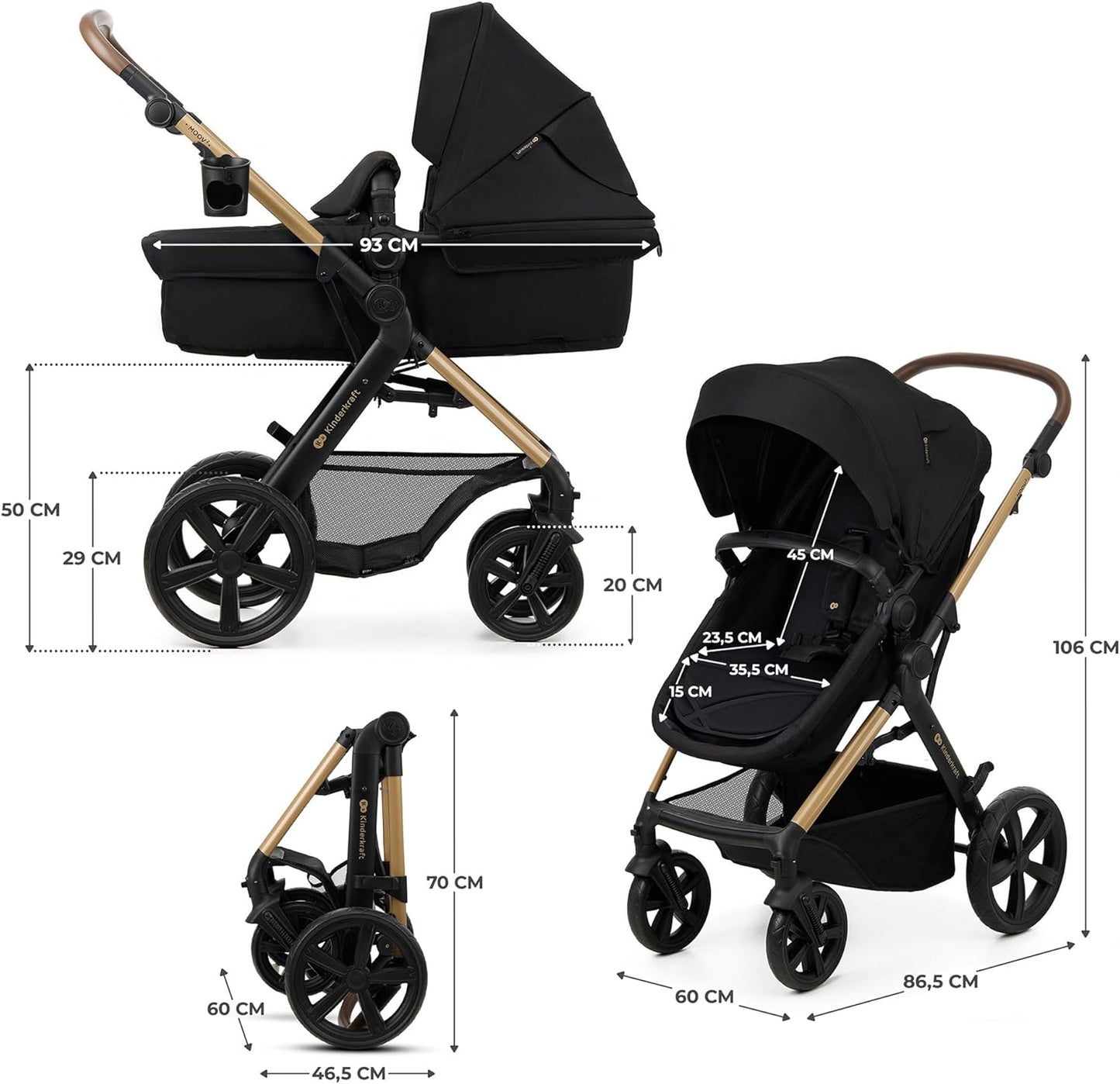 2026 Kinderkraft MOOV2 Silla de Coche 3 en 1, EVA, Mink PRO I-Size, Sistema de Viaje, Cochecito para Bebé, Silla de Paseo, Plegable, para Recién Nacido, Desde el Nacimiento hasta los 3 Años, Gris