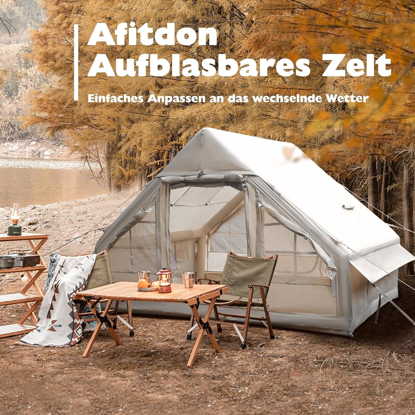 2026 Tienda de campaña Inflable con Apertura de Chimenea y claraboya, Tienda de campaña para Exteriores para 4-8 Personas con Bomba de Aire, Tienda de campaña Inflable de Tela Oxford Impermeable para 4
