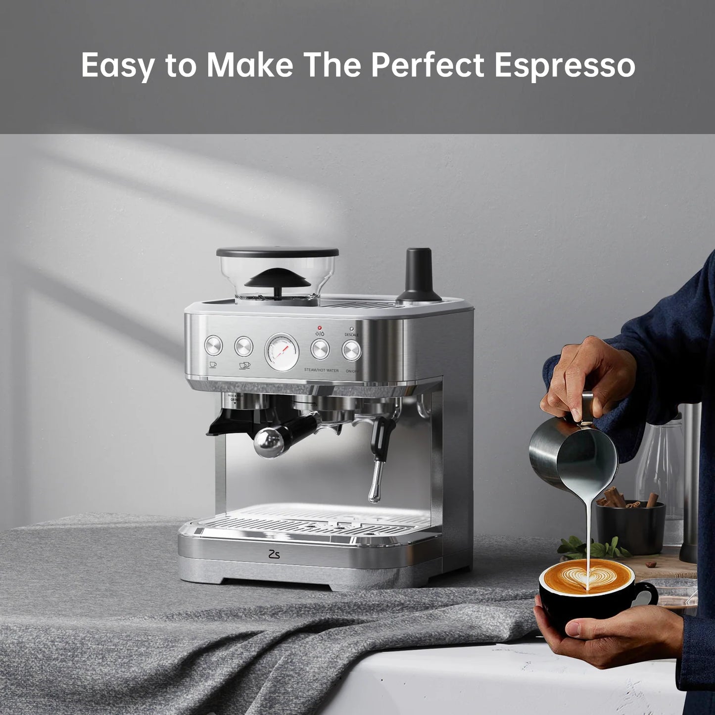 2026 Nuevo máquina de espresso todo en uno con espumador de leche cafetera cappuccino y latte para barista en casa con molinillo integrado depósito de agua desmontable 85oz regalo para padres o amantes del café