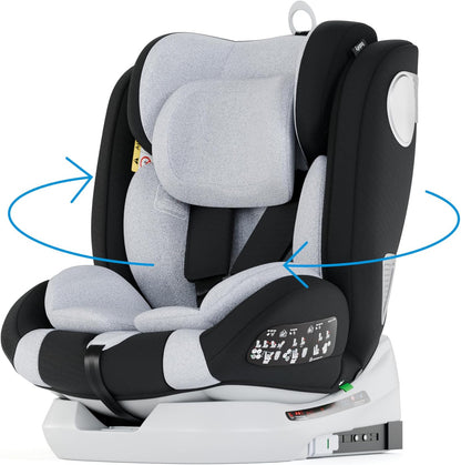 2026 Babify Onboard Silla de Coche Isofix para Bebés y Niños, 0 Meses - 12 Años, Apta Desde 40-150 cm, Ajustable 360º, Asiento Portátil y Seguro i-Size ECE R129 - Black edition