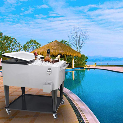 2026 Nuevo 80 Quart carrito enfriador con ruedas para patio exterior terraza y fiestas carrito portátil para bebidas y hielo