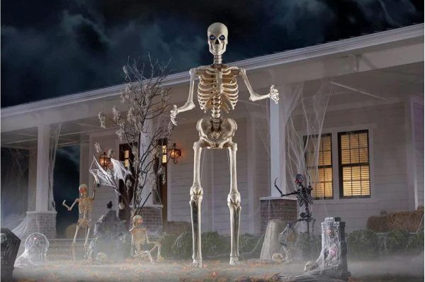 2026 Nuevo esqueleto gigante de 12 pies para decoración de Halloween con ojos LifeEyes
