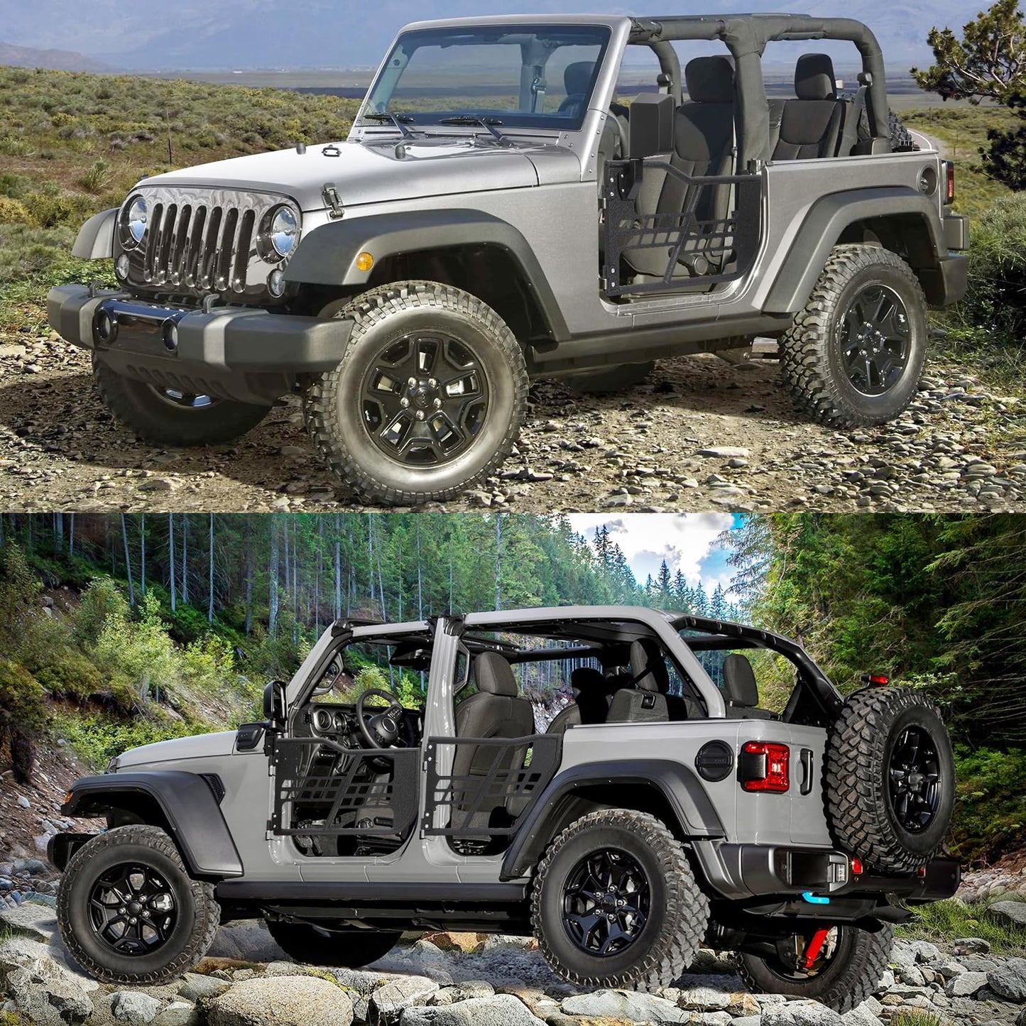2026 Nuevas puertas tubulares todoterreno tipo safari compatibles con Wrangler JL 4 puertas 2018 a 2023 juego de 4 medias puertas estilo tubo para aventura