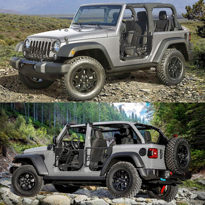 2026 Nuevas puertas tubulares todoterreno tipo safari compatibles con Wrangler JL 4 puertas 2018 a 2023 juego de 4 medias puertas estilo tubo para aventura