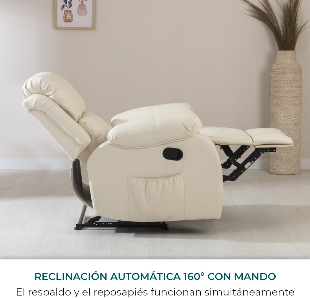 2026 Don Descanso - Sillón Masaje Relax Calor Trevi Negro Reclinable 160º con 8 Motores Silenciosos, Calor Lumbar, Sist. Masaje 4 Zonas y Acabado en PU Anti-Cuarteo [Incluye Mando]. Ideal Gente Mayor