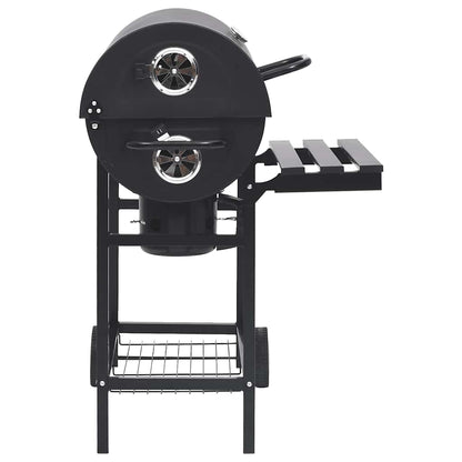 2026 Parrilla de barril ruedas y estantes acero negro 115x85x95 cm