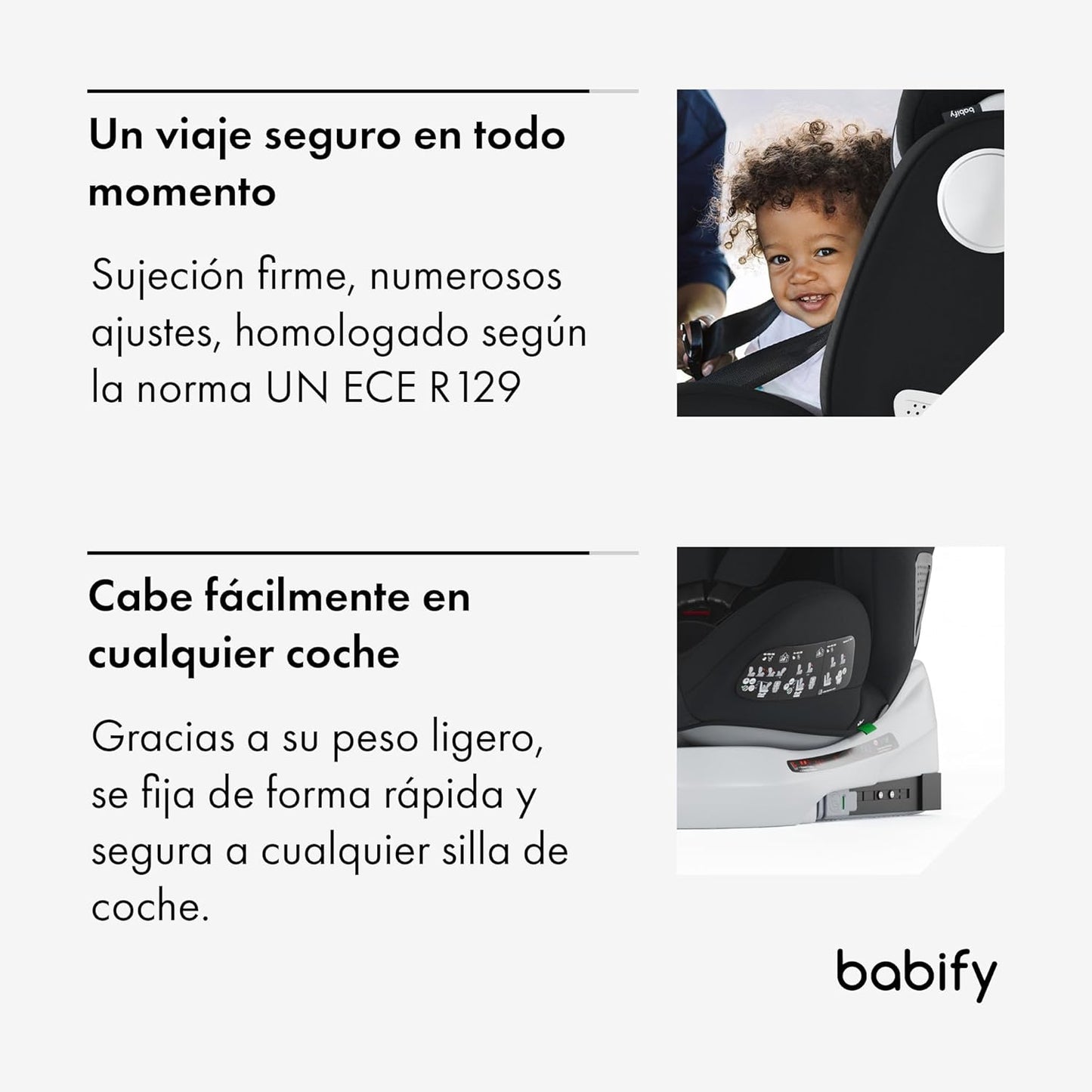 2026 Babify Onboard Silla de Coche Isofix para Bebés y Niños, 0 Meses - 12 Años, Apta Desde 40-150 cm, Ajustable 360º, Asiento Portátil y Seguro i-Size ECE R129 - Black edition