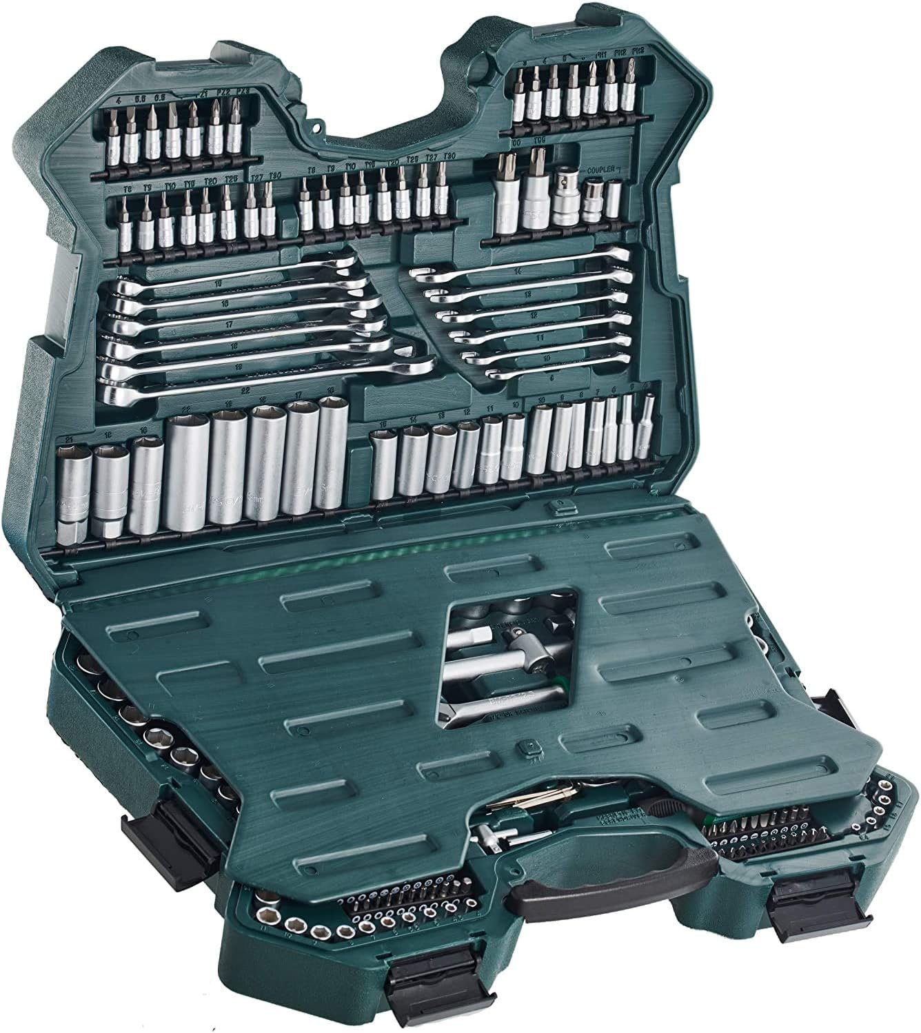 2026 Mannesmann M98430 - Maletín con llaves de vaso y otras herramientas (215 piezas, tamaño: 12x36x51 cm), Color Verde Mannesmann