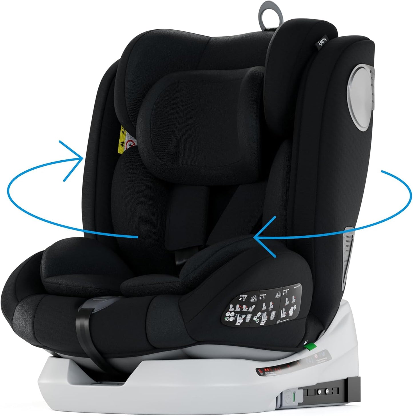 2026 Babify Onboard Silla de Coche Isofix para Bebés y Niños, 0 Meses - 12 Años, Apta Desde 40-150 cm, Ajustable 360º, Asiento Portátil y Seguro i-Size ECE R129 - Black edition