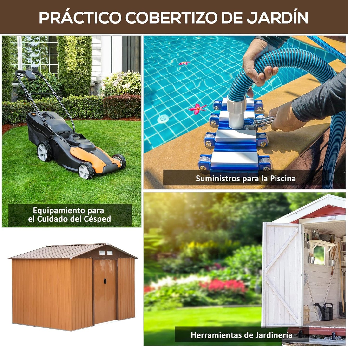 2026 Outsunny Caseta de Jardín Exterior 4,9 m² 277x195x192 cm Cobertizo de Jardín Exterior con Puerta Corredera Techo Inclinado Base Refuerzo (Suelo NO Incluido) y 4 Ventanas Amarillo