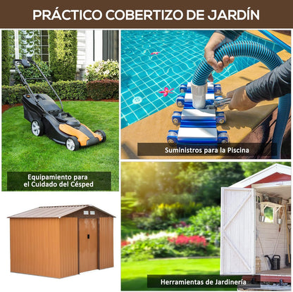 2026 Outsunny Caseta de Jardín Exterior 4,9 m² 277x195x192 cm Cobertizo de Jardín Exterior con Puerta Corredera Techo Inclinado Base Refuerzo (Suelo NO Incluido) y 4 Ventanas Amarillo