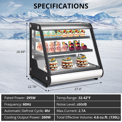 2026 Nuevo vitrina refrigerada comercial de exhibición 130L (4.6 pies cúbicos) con descongelación automática, vidrio templado e iluminación LED para uso en mostrador