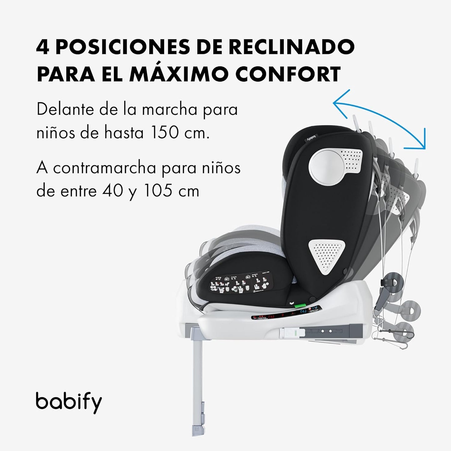 2026 Babify Onboard Silla de Coche Isofix para Bebés y Niños, 0 Meses - 12 Años, Apta Desde 40-150 cm, Ajustable 360º, Asiento Portátil y Seguro i-Size ECE R129 - Black edition