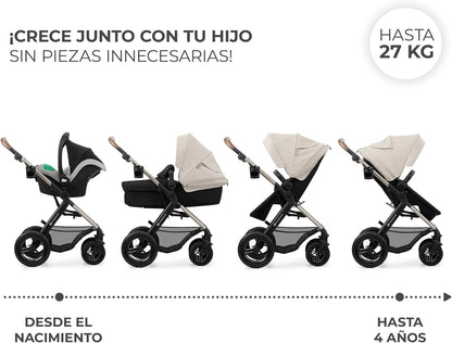 2026 Kinderkraft MOOV2 Silla de Coche 3 en 1, EVA, Mink PRO I-Size, Sistema de Viaje, Cochecito para Bebé, Silla de Paseo, Plegable, para Recién Nacido, Desde el Nacimiento hasta los 3 Años, Gris