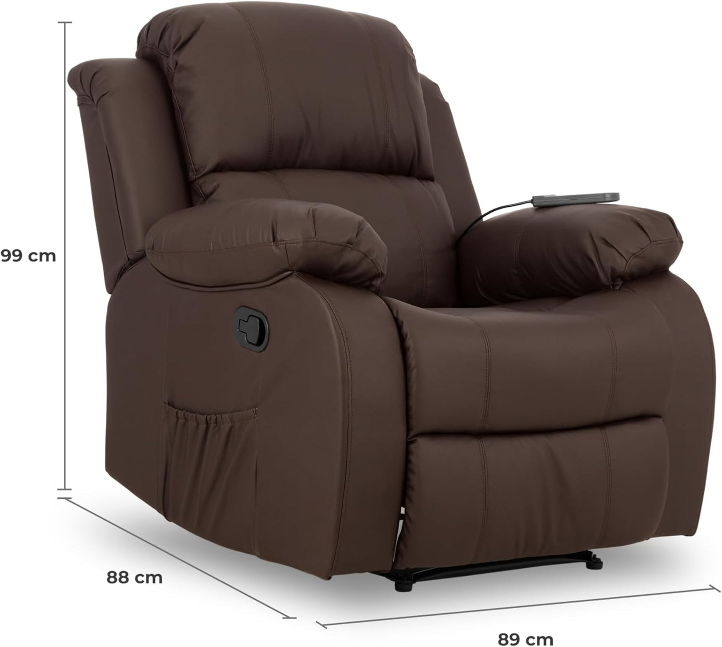 2026 Don Descanso - Sillón Masaje Relax Calor Trevi Negro Reclinable 160º con 8 Motores Silenciosos, Calor Lumbar, Sist. Masaje 4 Zonas y Acabado en PU Anti-Cuarteo [Incluye Mando]. Ideal Gente Mayor