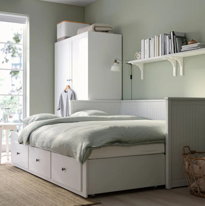 2026 HEMNES Cama tipo diván con 3 espacios de almacenamiento, Blanco, 80x200 cm