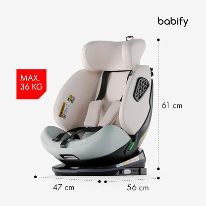 2026 Babify Onboard Silla de Coche Isofix para Bebés y Niños, 0 Meses - 12 Años, Apta Desde 40-150 cm, Ajustable 360º, Asiento Portátil y Seguro i-Size ECE R129 - Black edition