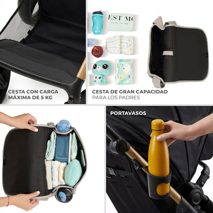 2026 Kinderkraft MOOV2 Silla de Coche 3 en 1, EVA, Mink PRO I-Size, Sistema de Viaje, Cochecito para Bebé, Silla de Paseo, Plegable, para Recién Nacido, Desde el Nacimiento hasta los 3 Años, Gris