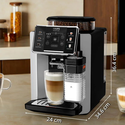 2026 Krups Essential - Cafetera súper automática, 15 Bares de presión, Molinillo cónico de Metal, con selección de cantidad e Intensidad de café, 1.7 l, 1 Cups, Acero, Pantalla LCD + Acc. Leche
