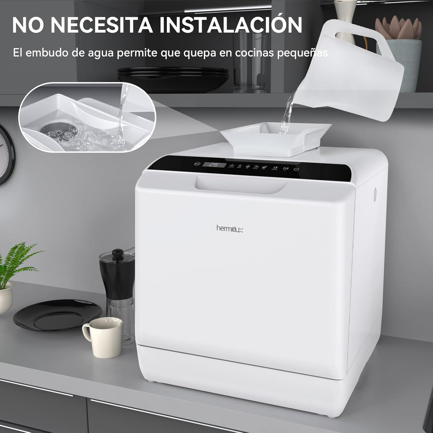 2026 Mini lavavajillas compacto, para usar con o sin grifo, 43 cm de ancho, para 4 juegos, apto para camping, portatil, 175 kWh/año, Libre instalación, blanco