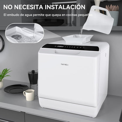 2026 Mini lavavajillas compacto, para usar con o sin grifo, 43 cm de ancho, para 4 juegos, apto para camping, portatil, 175 kWh/año, Libre instalación, blanco