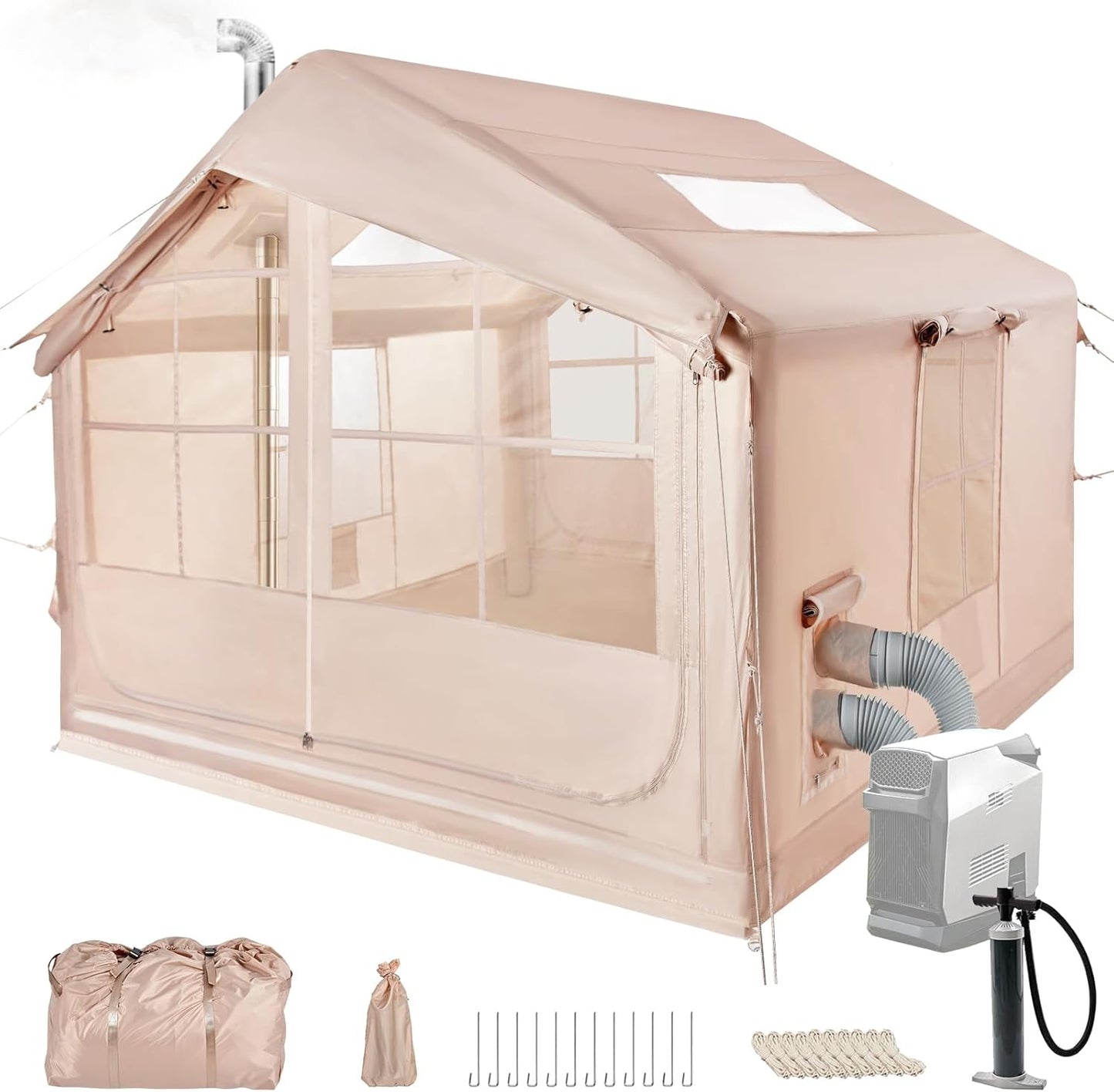 2026 Tienda de campaña Inflable con Apertura de Chimenea y claraboya, Tienda de campaña para Exteriores para 4-8 Personas con Bomba de Aire, Tienda de campaña Inflable de Tela Oxford Impermeable para 4