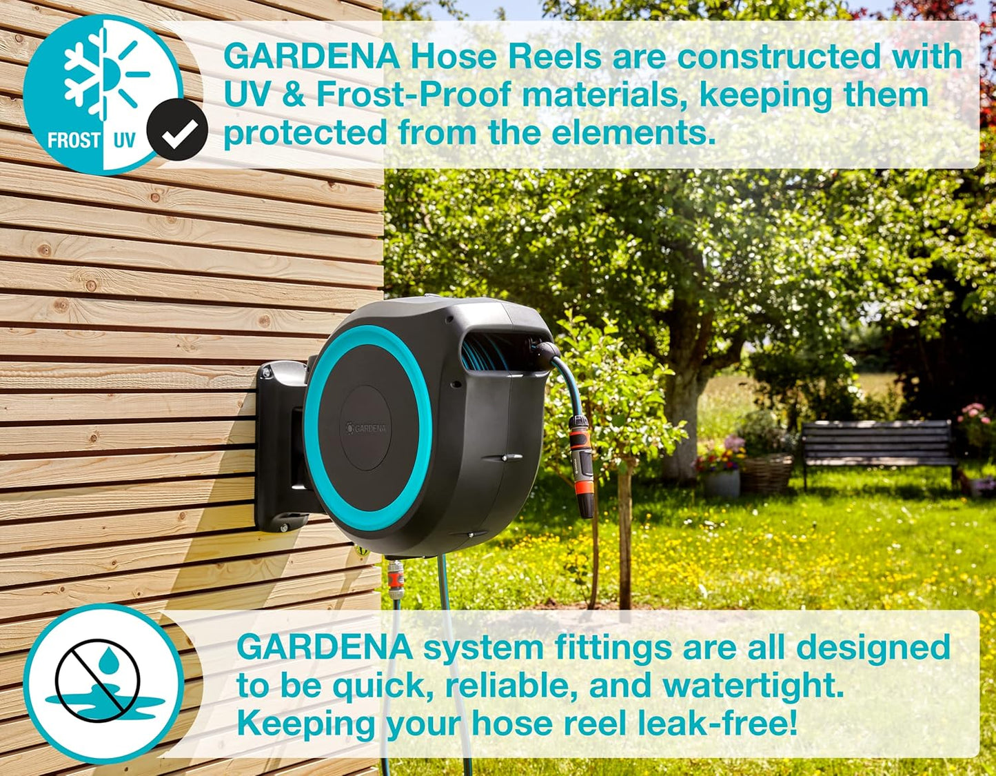2026 Gardena Rollup L-Caja de Manguera de Pared (30 m), Color, Turquesa, Negro, Gris, Naranja, Blanco, 18627-20