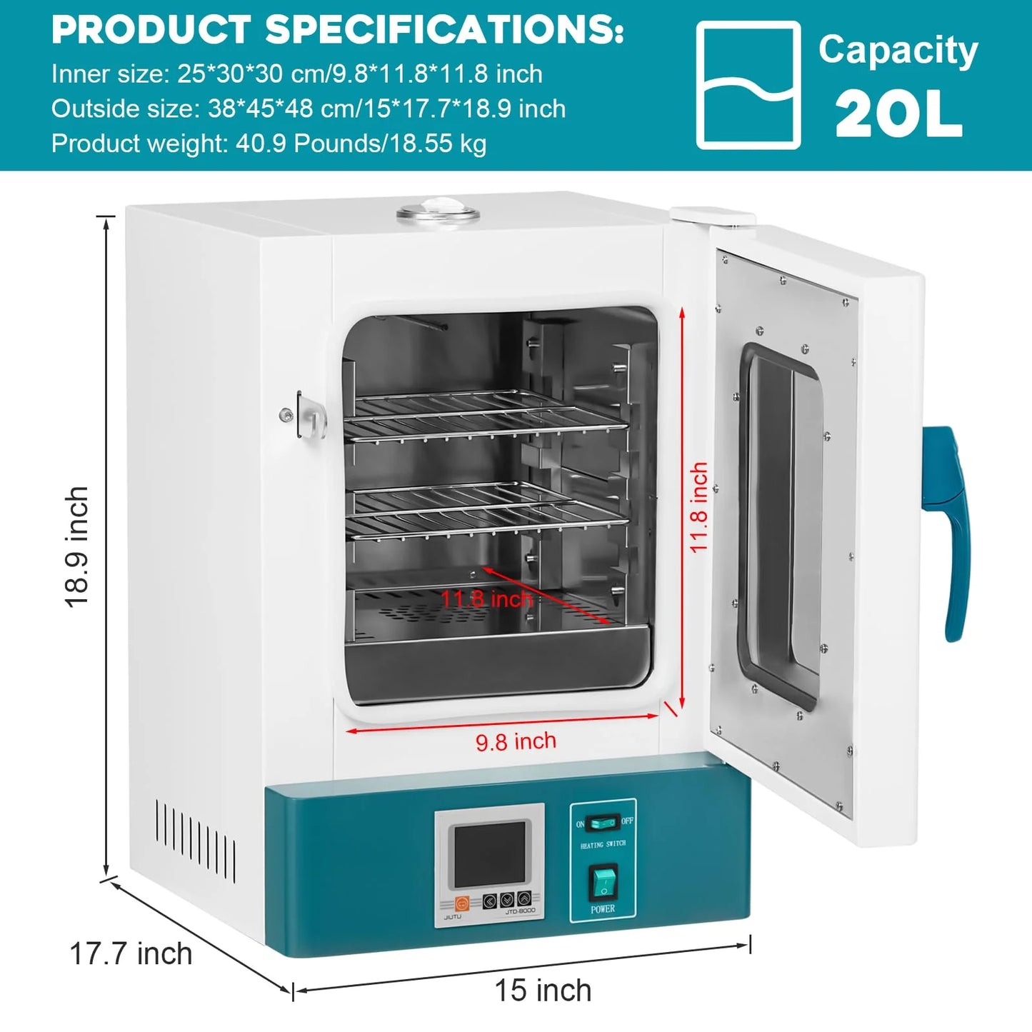 2026 Nuevo incubador de laboratorio de 20L 110V 400W incubadora para bacterias con puerta acrílica transparente rango RT-65 grados incubador digital científico mini incubador de 0.75 pies cúbicos para germinación de semillas y uso médico
