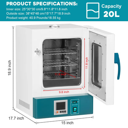 2026 Nuevo incubador de laboratorio de 20L 110V 400W incubadora para bacterias con puerta acrílica transparente rango RT-65 grados incubador digital científico mini incubador de 0.75 pies cúbicos para germinación de semillas y uso médico