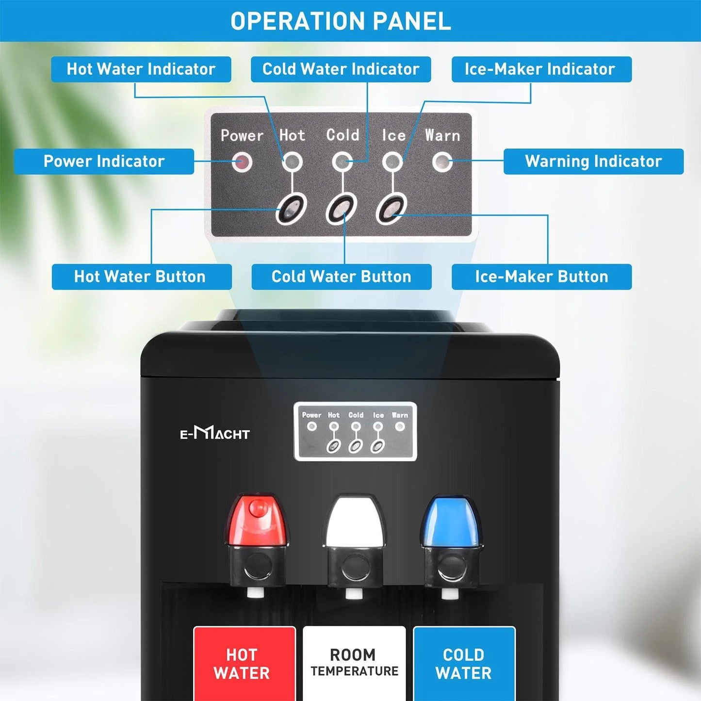 2026 Dispensador de agua 2 en 1 con fábrica de hielo – Para botellas de 3 a 5 galones – Seguridad infantil – Negro