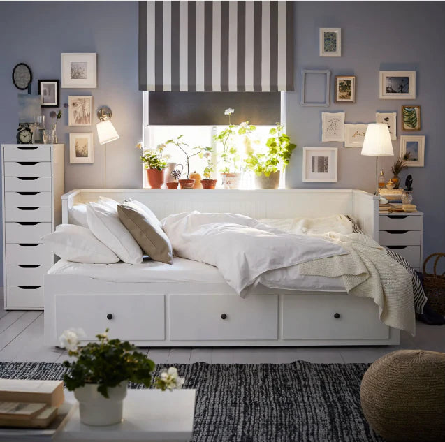 2026 HEMNES Cama tipo diván con 3 espacios de almacenamiento, Blanco, 80x200 cm