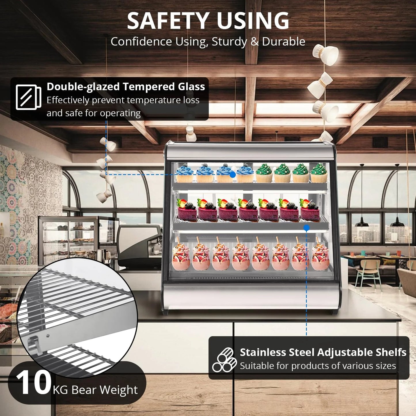 2026 Nuevo vitrina refrigerada comercial de exhibición 130L (4.6 pies cúbicos) con descongelación automática, vidrio templado e iluminación LED para uso en mostrador
