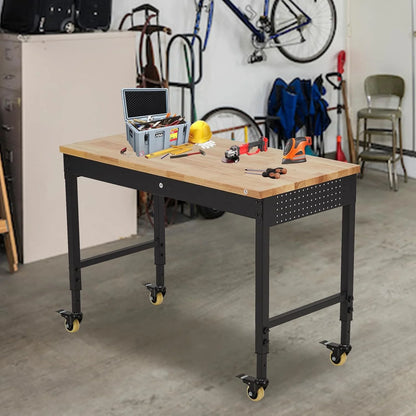 2026 Nuevo banco de trabajo para garaje 48 x 24 pulgadas mesa de trabajo resistente con cajón panel trasero capacidad 2000 lb madera de caucho con enchufes y ganchos
