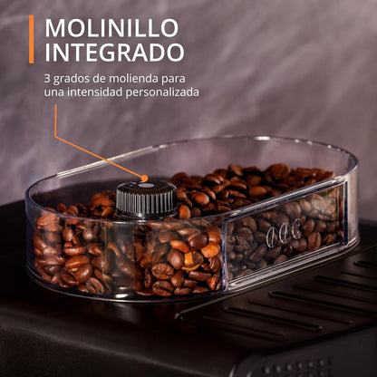 2026 Roma - Cafetera superautomática 15 bares de presión, 3 niveles intensidad café, cantidad ajustable 20 a 220ml, limpieza y descalcificación automático, molinillo integrado EA8105
