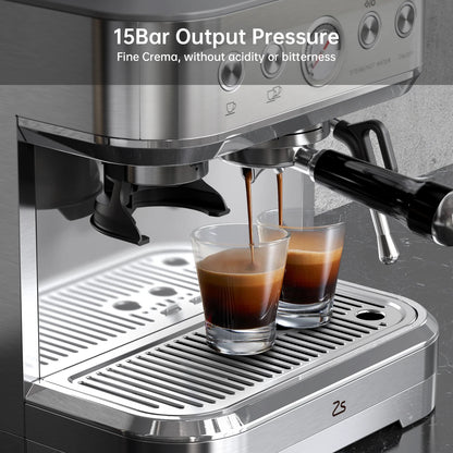 2026 Nuevo máquina de espresso todo en uno con espumador de leche cafetera cappuccino y latte para barista en casa con molinillo integrado depósito de agua desmontable 85oz regalo para padres o amantes del café