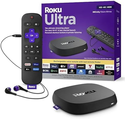 2026 Nuevo Roku Ultra dispositivo de streaming 4K HDR Dolby Vision Dolby Atmos con control remoto recargable voz manos libres Ethernet